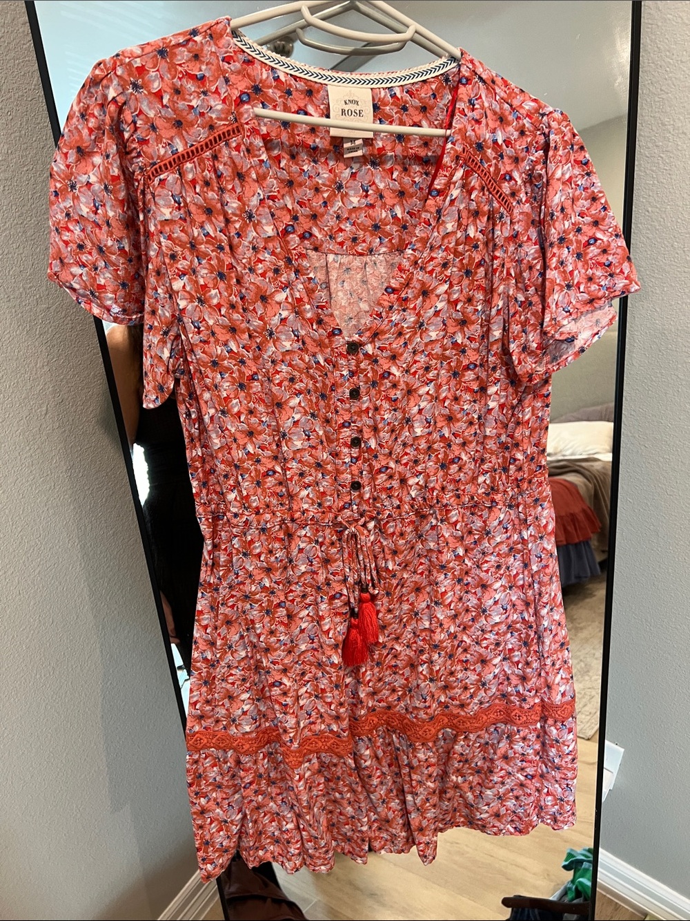 Knox Rose Coral Floral Tie-Waist Short Sleeve Tunic